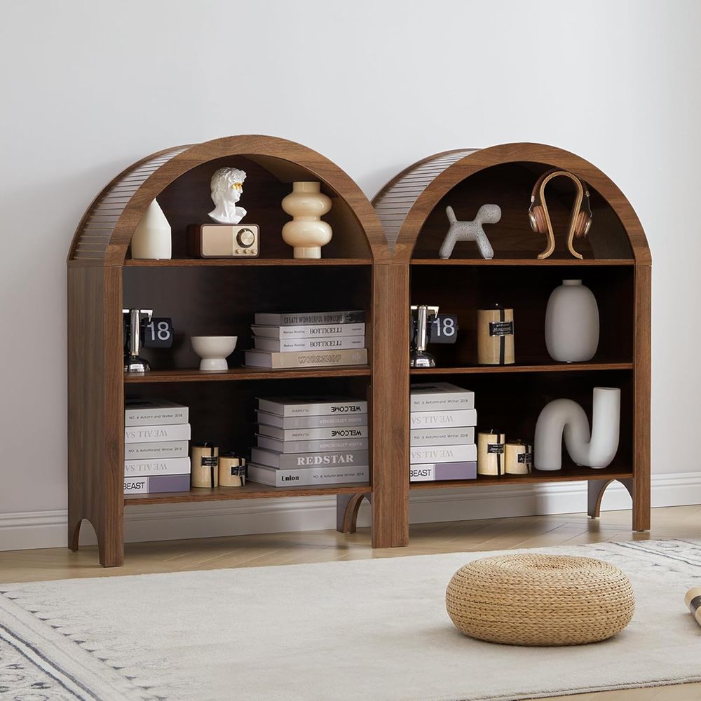 Home & Bathroom Building Products Pte Ltd Photos - Walnut 3-Shelf Arched Bookcase with Adjustable