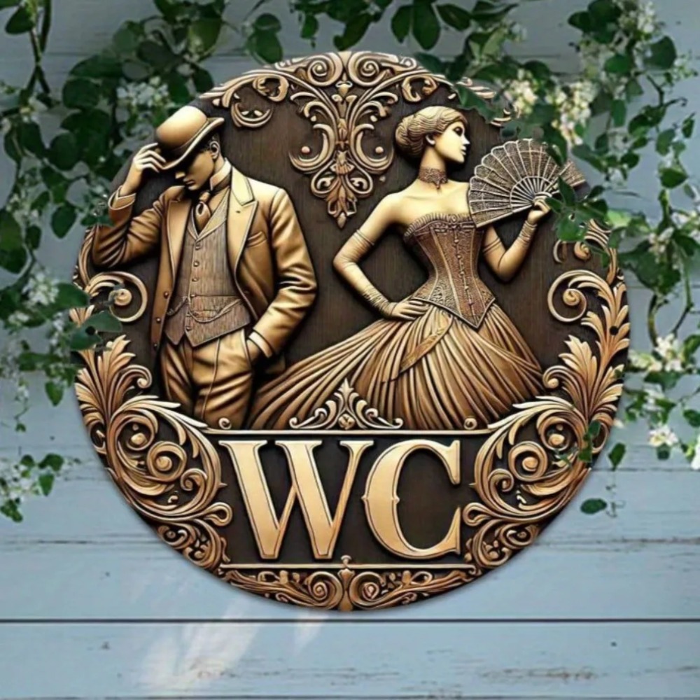 Home Bathroom Door Signs - Vintage European Toilet Sign, Antique Bronze